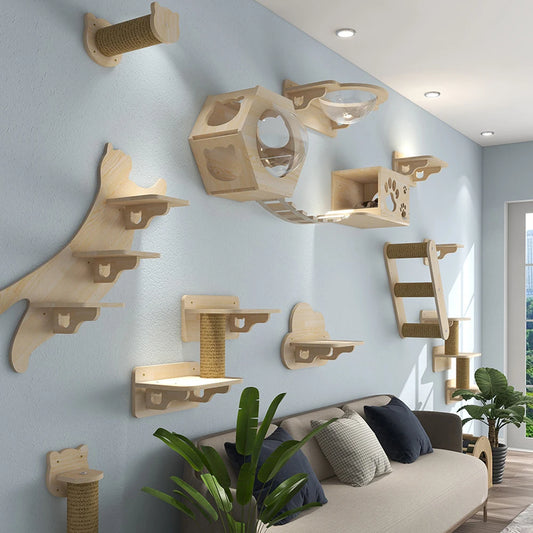 Wooden wall-mounted cat tree